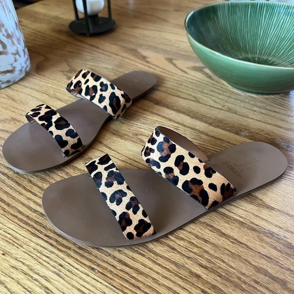 J Crew Sandals Women’s 8 Cheetah Flats Two Straps